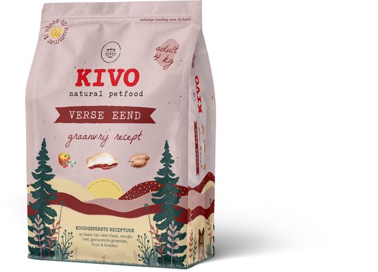 Kivo Petfood Hondenbrokken Verse Eend - 4 kg - Koudgeperst - Graanvrij