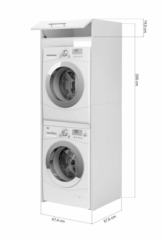Wasmachine kast - Wasmachine kast en droger kast - Wasmachine ombouw - Houten wasmachine meubel - Wit