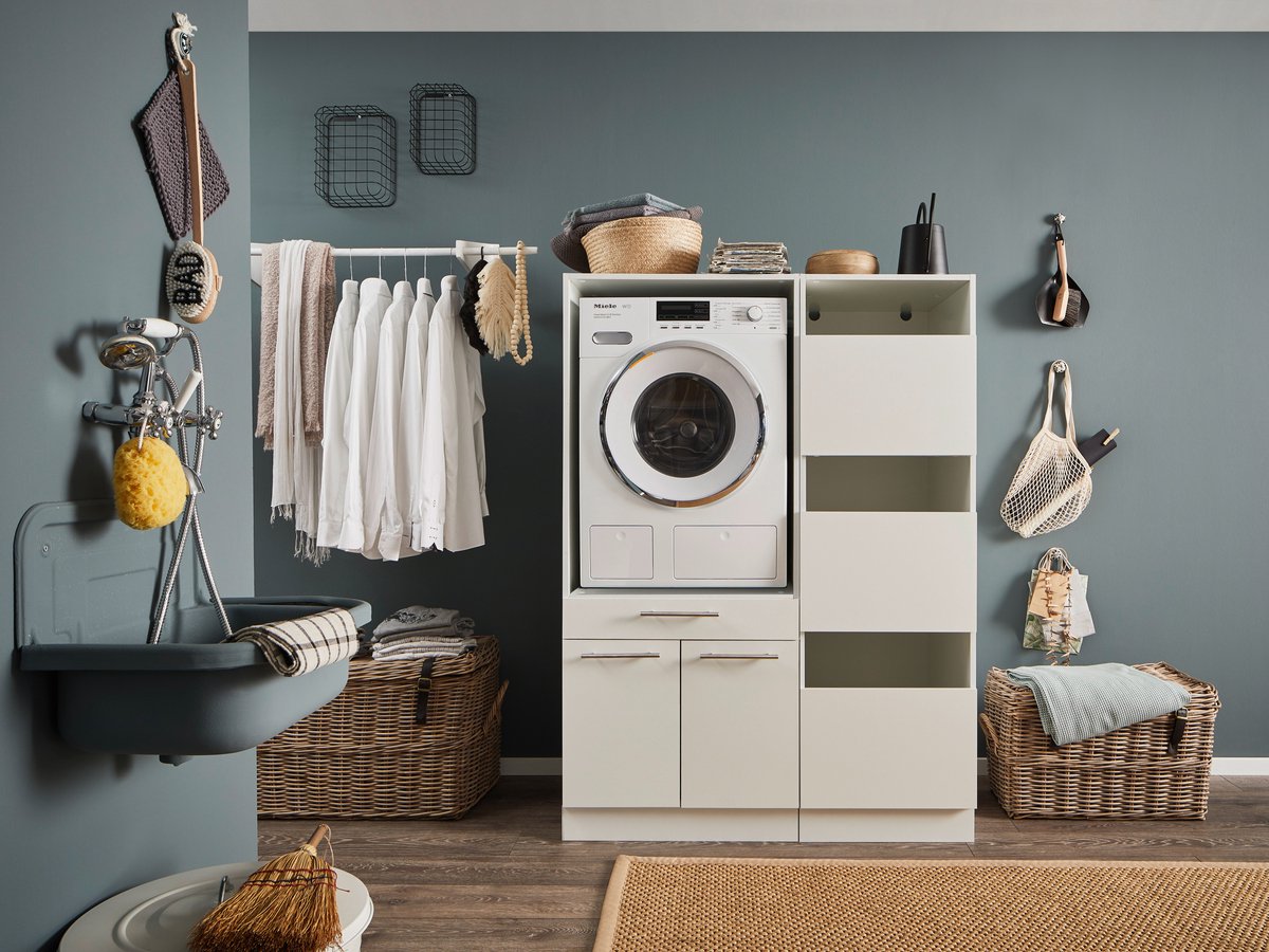 Laundry Wasmachine verhoger met lade en Linnenkast met Afsluitbare bovenkast - Wasmachine ombouwkast - Wasmachine kast - Wit - Hoogte 162 cm - Wasmachine ombouw meubel
