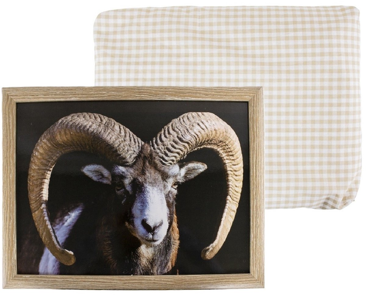 Mars & More Schoottafel kussen - laptray - schaap met hoorns - 33 x 43 cm - ontbijt op bed - lezen