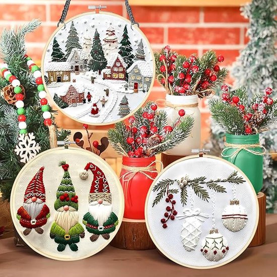 Tsuchiya Kerstmis borduurset beginners Kerstmis kruissteek set met kerstpatroon, borduurset borduurset doe-het-zelf naaiset kunst en handwerk kerstdecoratie voor slaapkamer, werkkamer