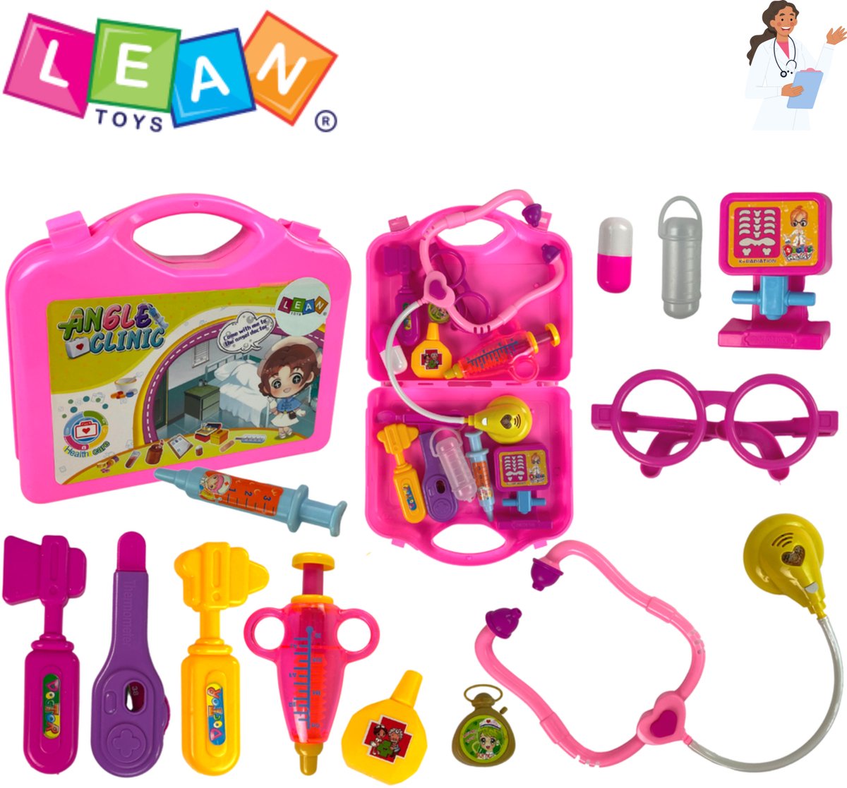 LeanToys Kinder Dokterset – Dokterskoffer Kind Roze Stethoscoop – Speelgoed Dokterset voor Kinderen – Dokterset Kinderen - Educatief Speelgoed – Rollenspel + E-Book
