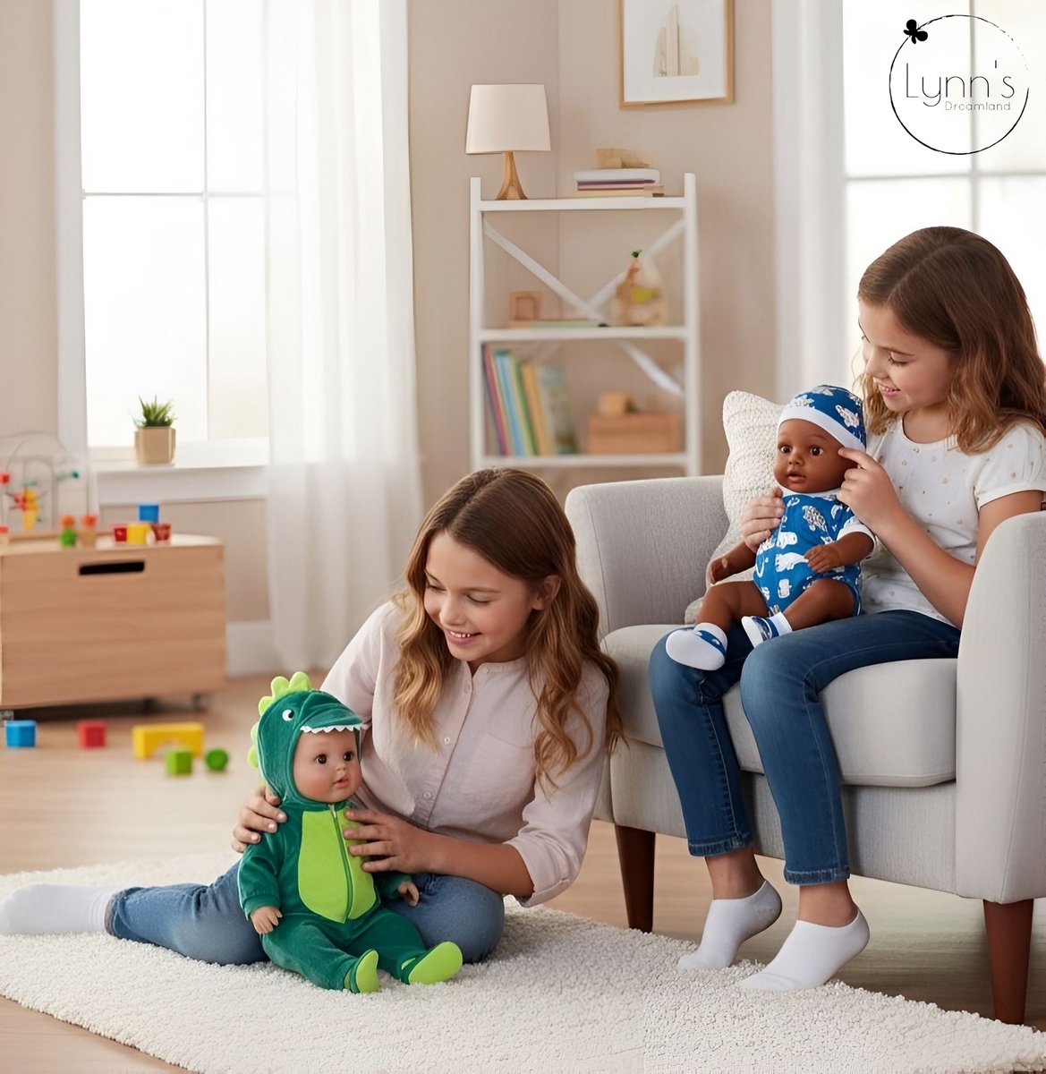Poppenkleertjes voor babypop 43 cm - Romper met slofjes en muts - Dinosaurus - In cadeauzakje - Poppenkleding set geschikt voor o.a. Baby Born pop — afbeelding 4