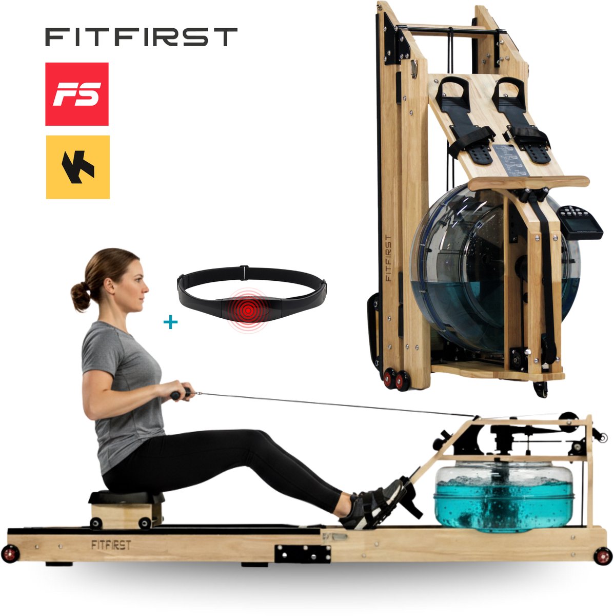 FitFirst® Roeitrainer met Waterweerstand - Met Bluetooth en App - Inklapbare Roeimachine - Geschikt voor elke lengte - Roeiapparaat voor thuis - Roeitrainers - Inklapbaar