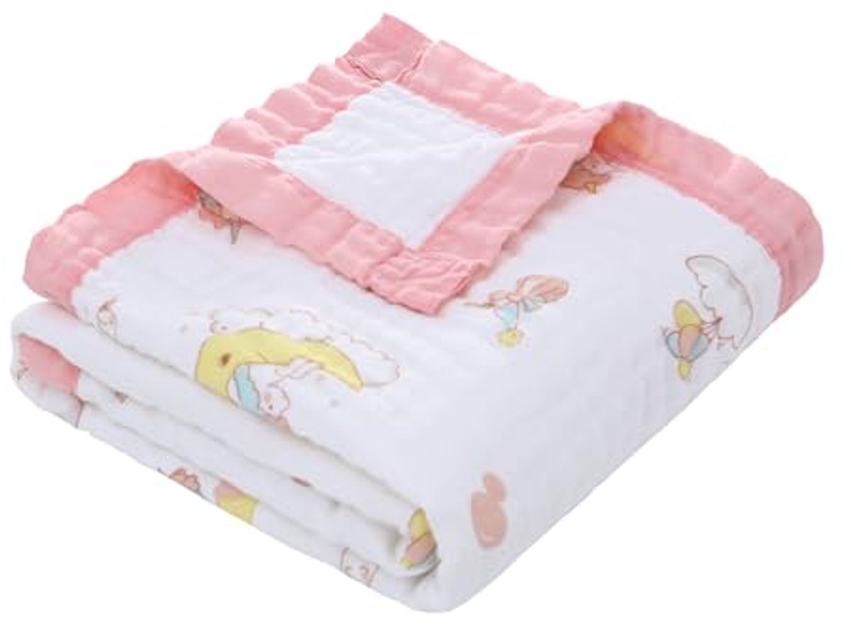 Image of 6-laags katoenen mousselin babydeken - ademend en zacht voor meisjes en jongens - 110 x 110 cm (roze)