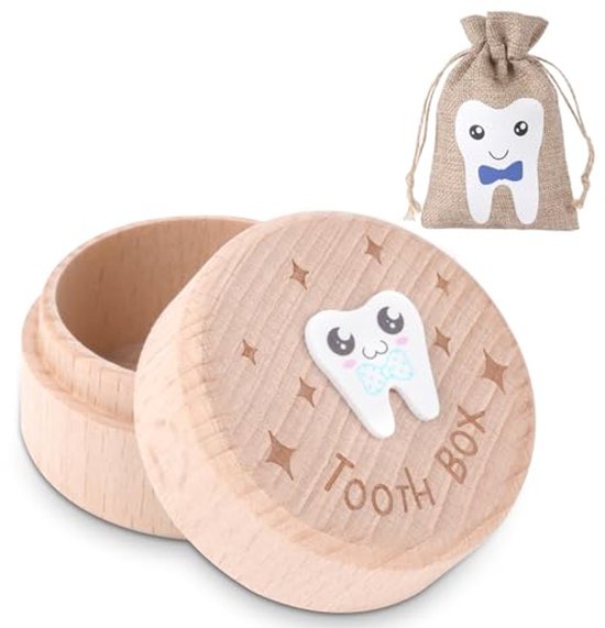 Tand aandenkistje - schattige gesneden houten kist voor babytanden, opbergdoos cadeau voor verjaardag babyshower, sprookjescadeaus voor jongen of meisje, aandenken cadeau