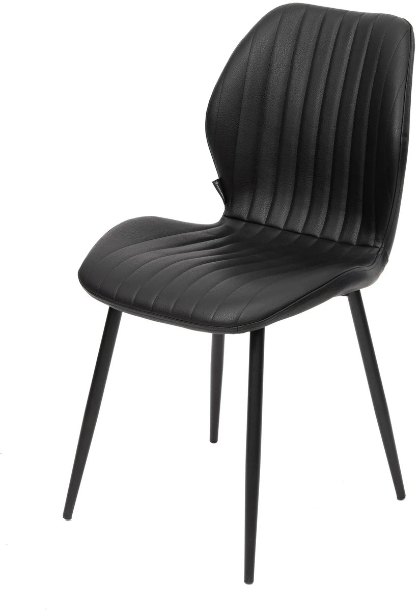 DepotHome Vitali - Eetkamerstoel set van 2 – Zwart PU Leer – Zwarte metalen Poten – Restaurant of eetkamer