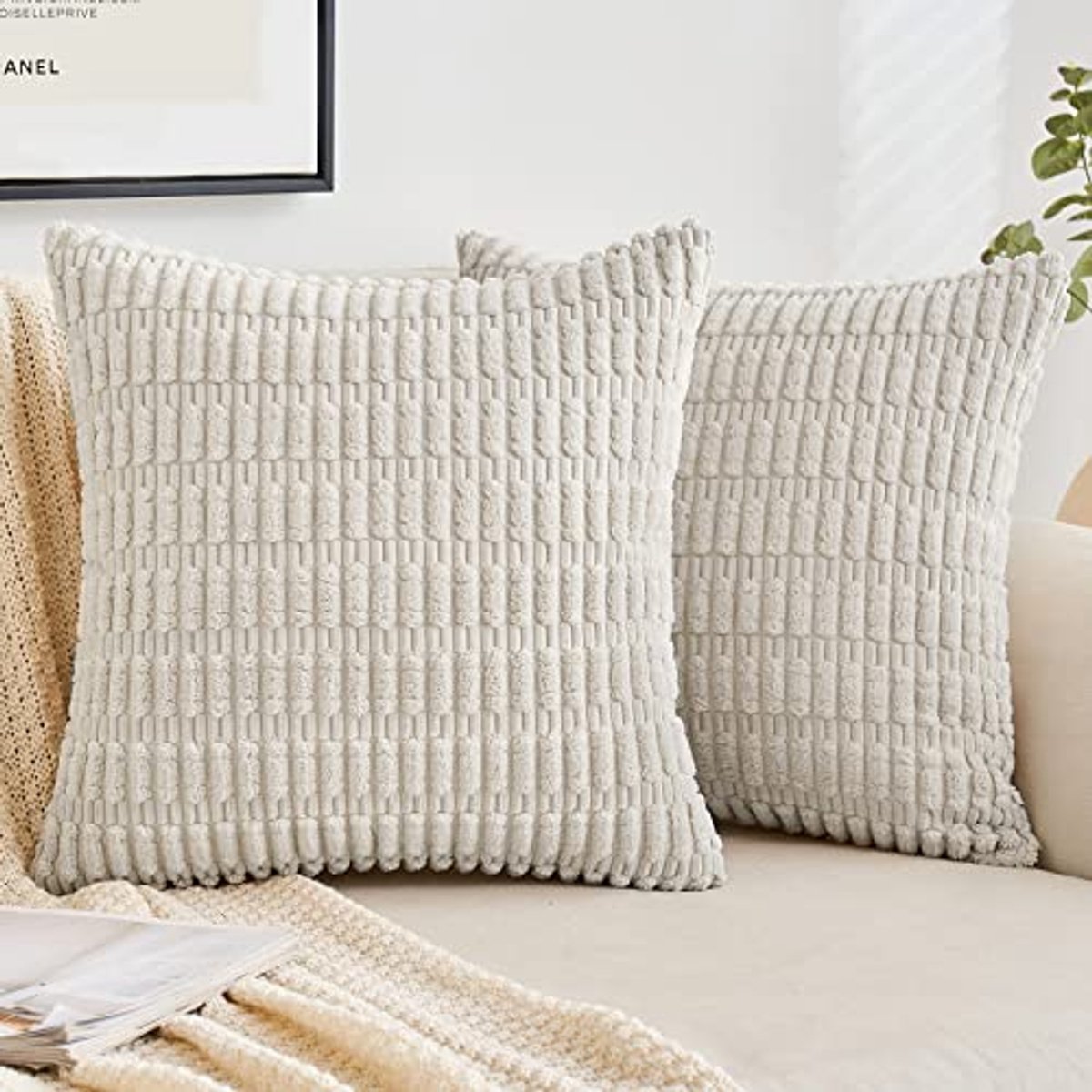 Decoratieve Kussenhoezen 45 x 45 cm - Set van 2 - Zachte Sierkussenhoes voor Woonkamer en Slaapkamer in Beige