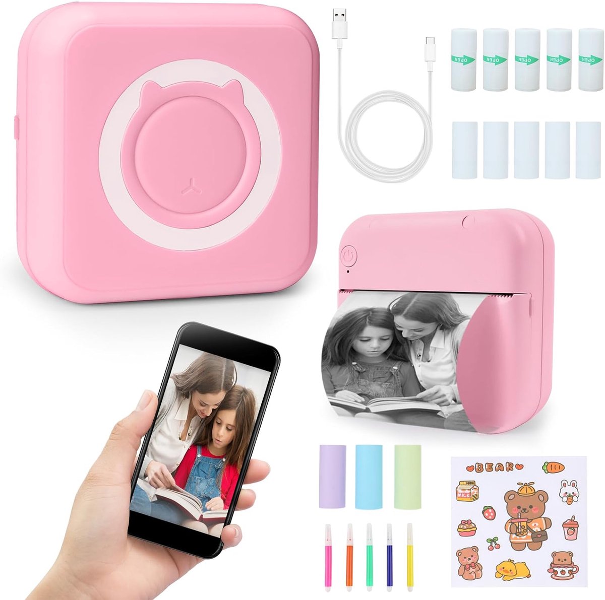 Draagbare Mini Fotoprinter voor Smartphone - Bluetooth Thermische Printer voor Sticker en Memo - Roze