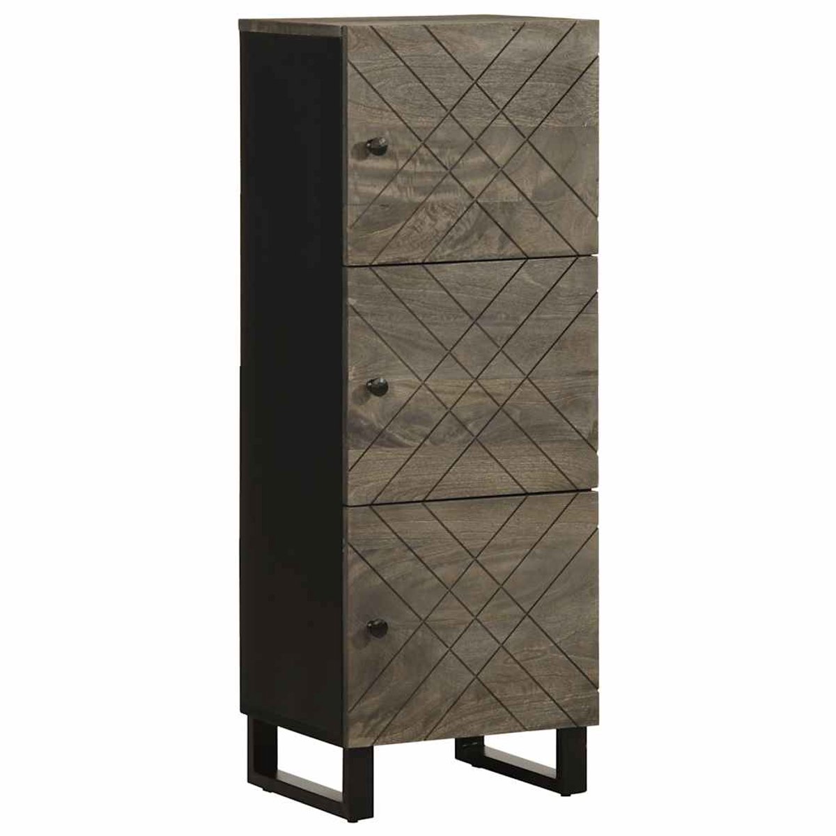 vidaXL - Hoge - kast - 40x33x110 - cm - massief - mangohout - zwart