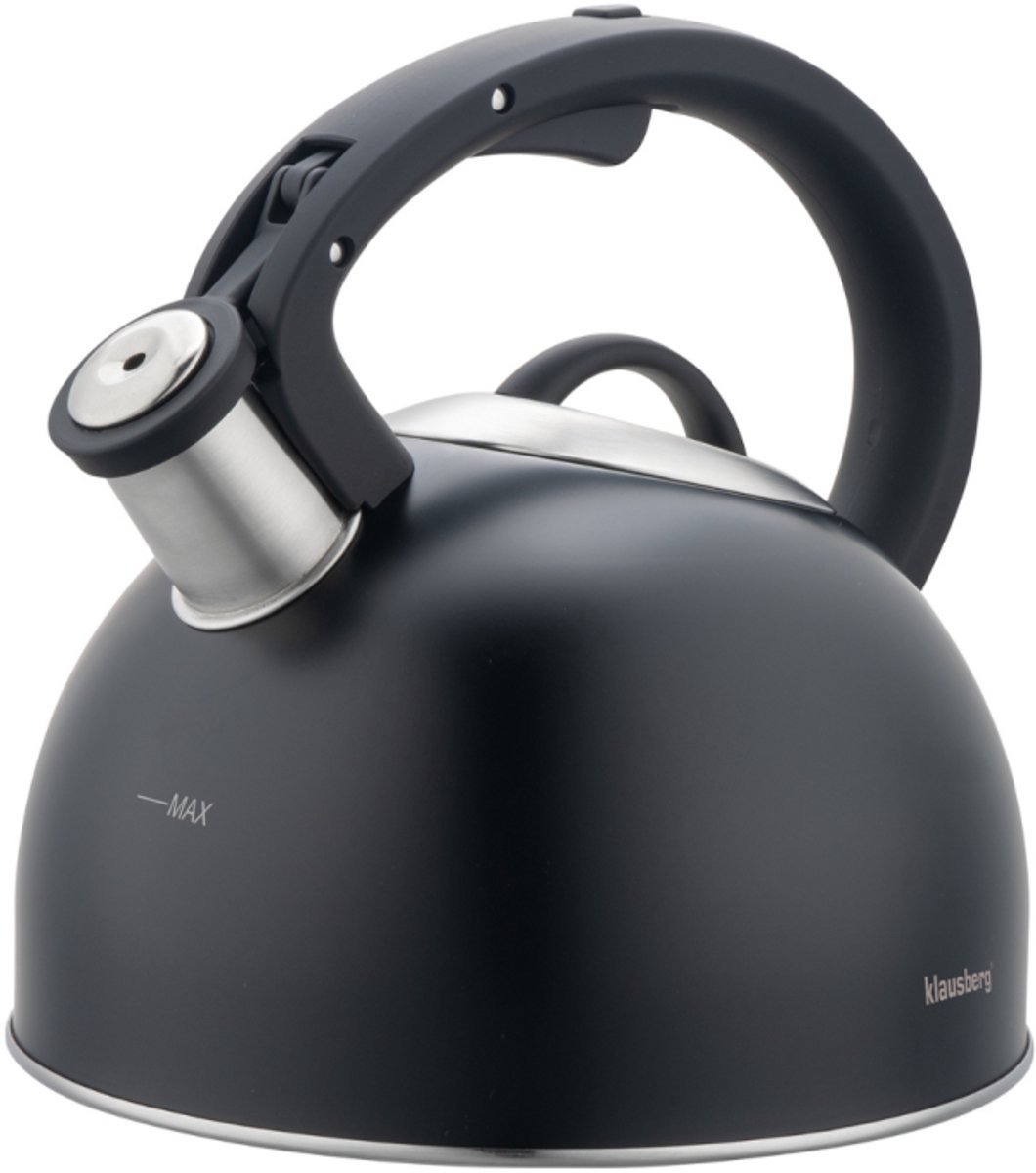 Klausberg 7911 - Fluitketel met fluit - 2.5 liter - RVS - zwart
