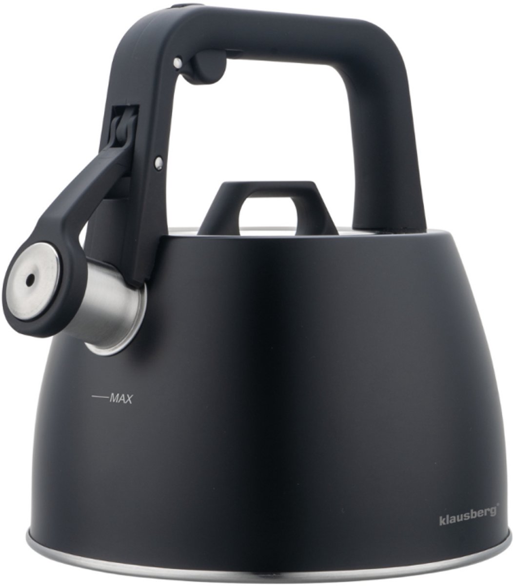 Klausberg 7915 - Fluitketel met fluit - 2.5 liter - RVS - zwart