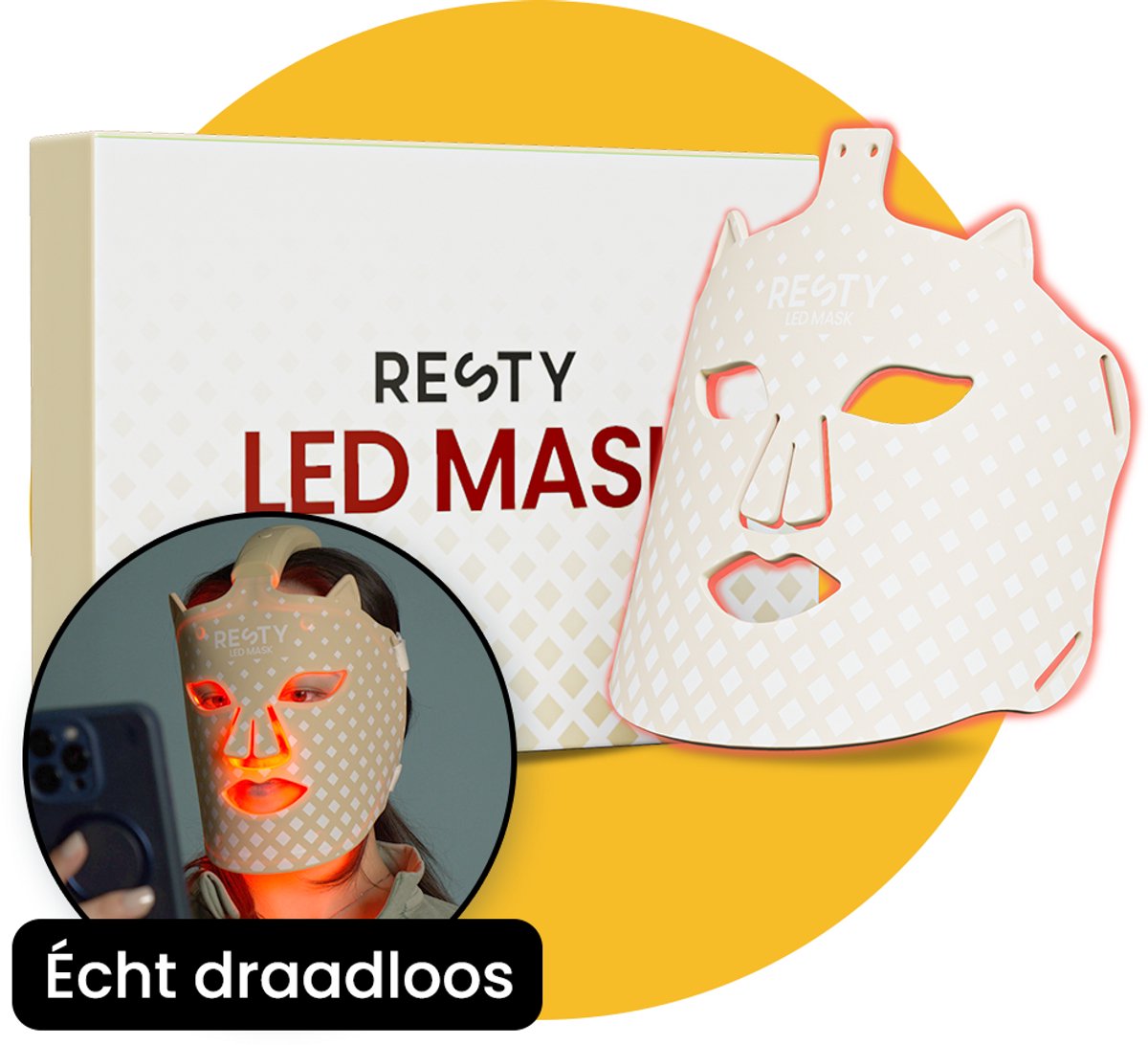 Resty® Mars 100 LED Masker - Lichttherapie Gezichtsmasker - Draadloos