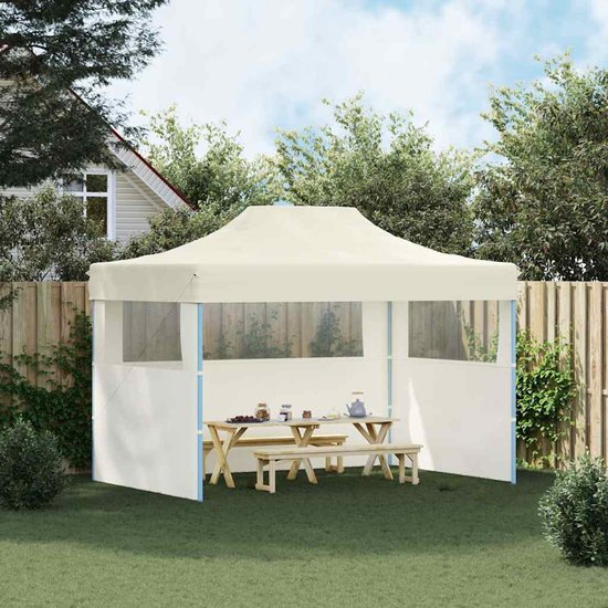 vidaXL Tente de réception pliante avec 3 parois latérales 3 x 4 m Crème Acier