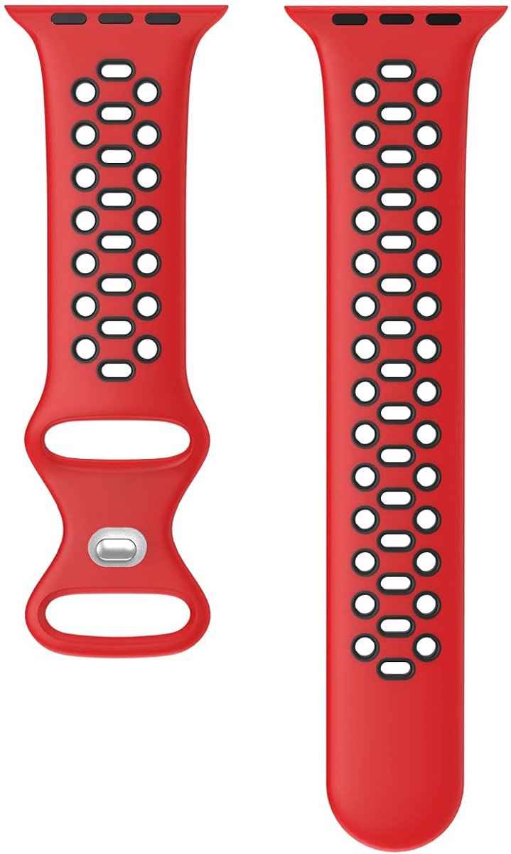 Sportief Horlogebandje voor "Dames" Apple Watch Series 1/2/3/4/5/6/7/8/9/10/SE - Maat: 38 mm/40 mm/41 mm/42 mm - Rood Zwart Rubber