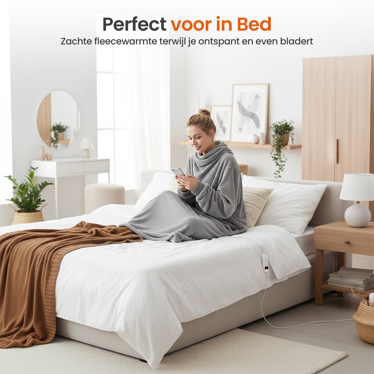 Goliving Elektrische Deken met Mouwen XXL - Fleece plaid met 9 Standen en Timer - Knuffeldeken Groot - Wasbaar Elektrische Deken - 195x125cm - Grijs – foto 7