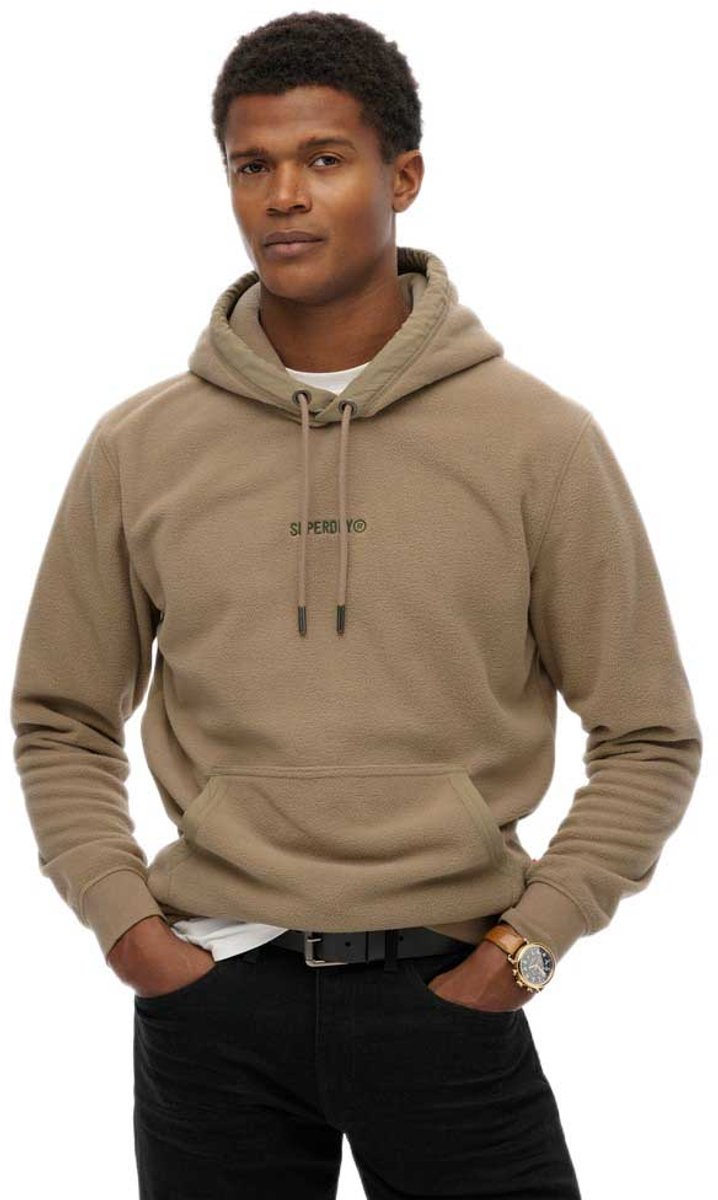 Superdry Fleece hoodie met micrologo Heren Hoodies Beige