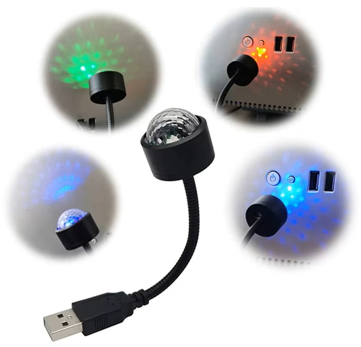 Mini LED Disco Nachtlampje Projector – USB Sfeerlamp plug-and-play ontwerp en USB-aansluiting - flexibele metalen hals – foto 4