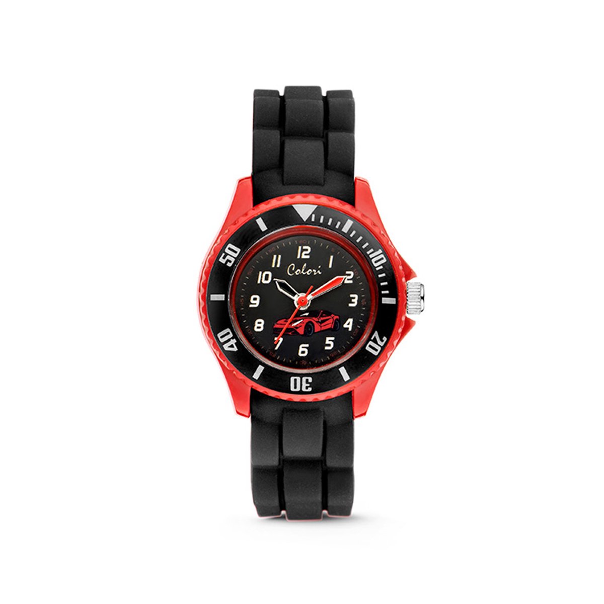Colori Kidz 5-CLK060 Kinderhorloge met Racewagen - Siliconen Band - Ø 30 mm - Zwart