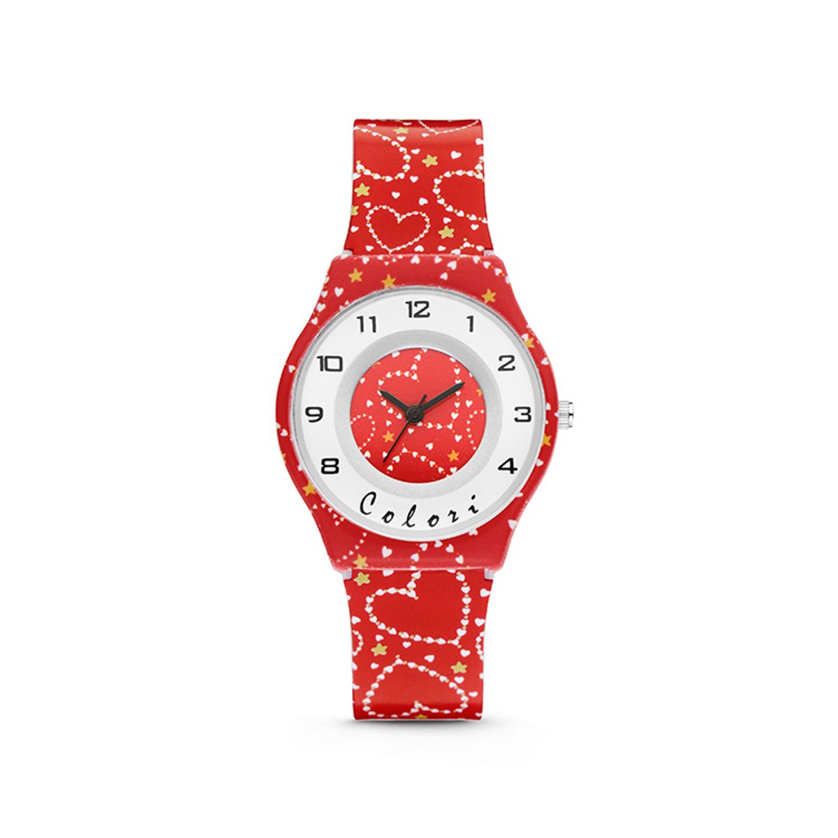 Colori Funtime 5-CLK104 Kinderhorloge met Hartjes - Siliconen Band - Ø 34 mm - Rood