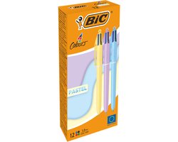 BIC 4 Kleuren Pastel Balpen - Pen met 4 Kleuren - Medium Punt 1,0 mm - 12 Stuks