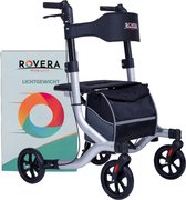 Rovera Mobility® Rollator Easy PREMIUM – Lichtgewicht en Opvouwbaar – Zachte Brede Rugsteun & Comfortabele Zitting – Incl. Luxe Rollatortas- voor Binnen & Buiten – Zilver