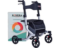 Rovera® Rollator – Lichtgewicht en Opvouwbaar – Easy PREMIUM - Zachte Brede Rugsteun & Comfortabele Zitting – Incl. Luxe Rollatortas- voor Binnen & Buiten – Zilver