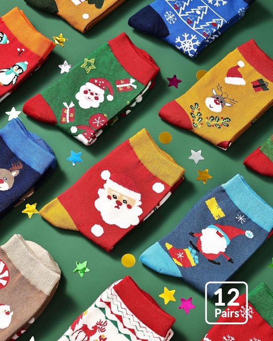 Jeasona adventskalender 2024 dames adventssokken dames 12 paar cadeaus voor adventskalender vrouwen kerstkalender 2024 voor vrouwen kerstsokken dames 39-42 adventskalender vrouw