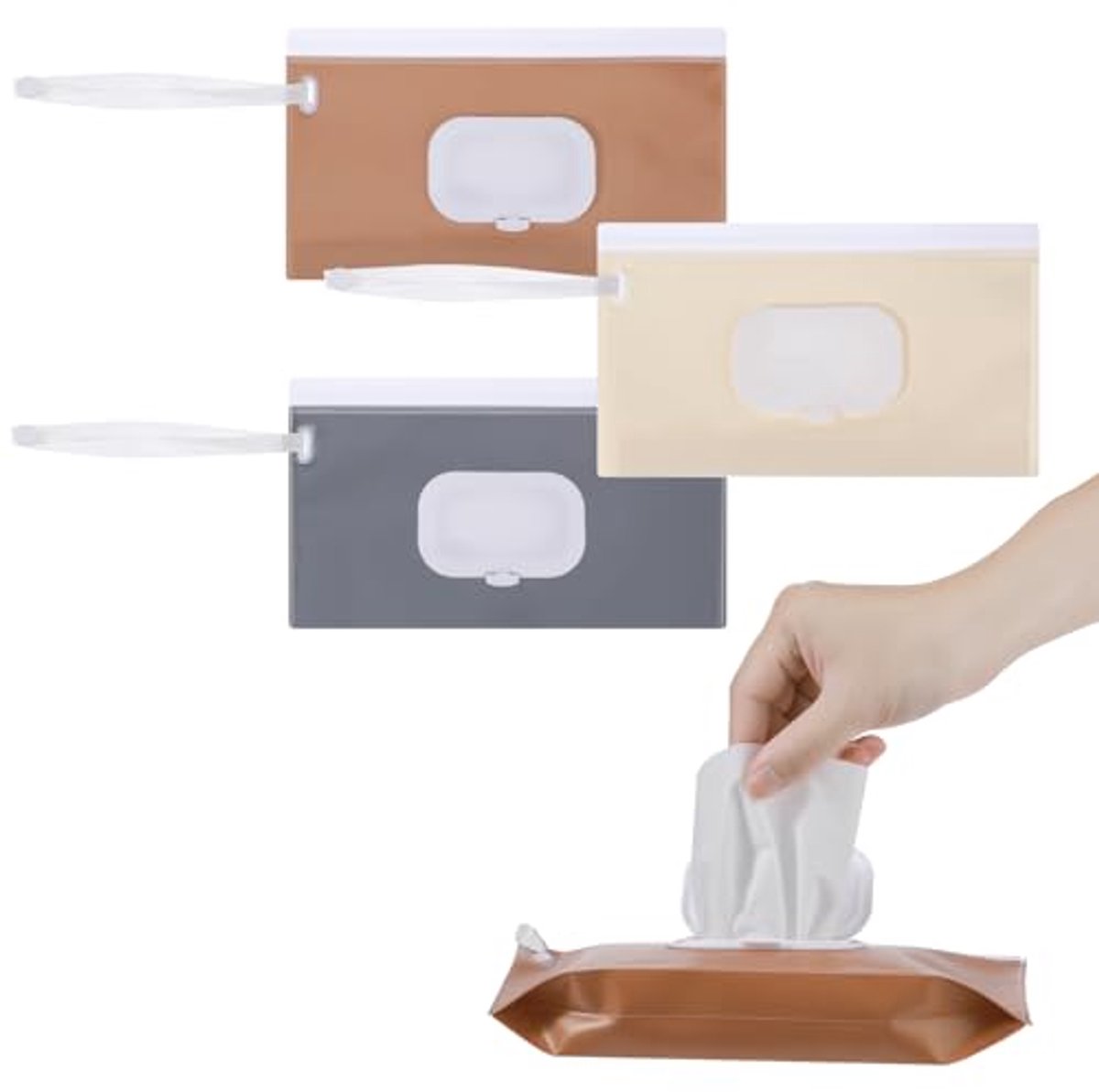 Image of 3-Pack Herbruikbare Baby Doekjes Dispenser - Waterdichte en Stofdichte Doekjes Houder voor Verse Babydoekjes