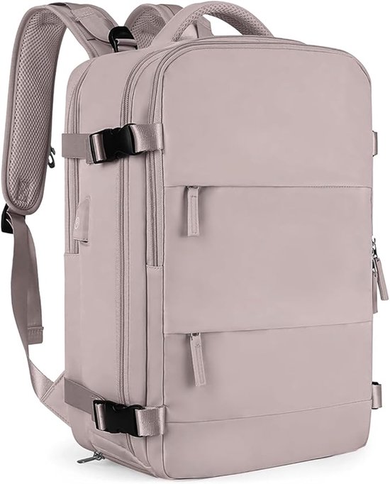 Sac à dos de voyage sous vide avec pompe, grand sac à dos de voyage pour femmes et hommes, sac à dos de Marche imperméable et décontracté pour ordinateur portable de 14 pouces avec port de chargement USB et compartiment à chaussures, rose