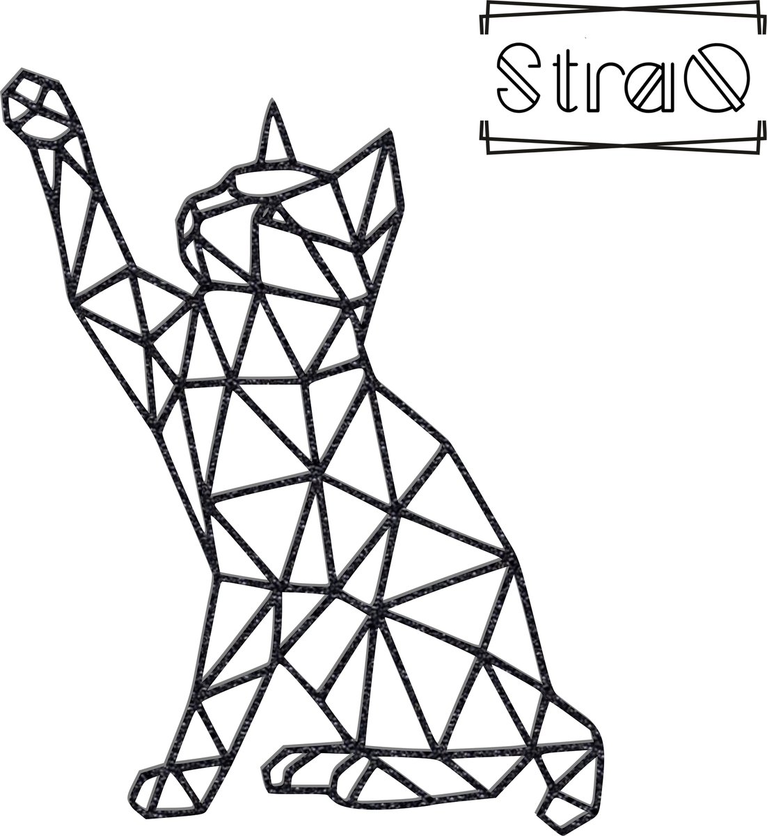StraQ Zwarte Geometrische Kat 24 cm - Poes - Muurdecoratie - Wandversiering - Wanddecoratie - Links