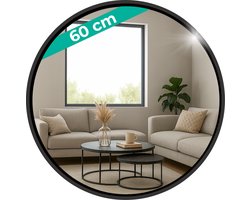 HSXL Luxe Ronde Wandspiegel 60 cm – Zwarte Rand – Grote Design Spiegel voor Woonkamer, Hal of Badkamer - Woonaccessoires - Mirror