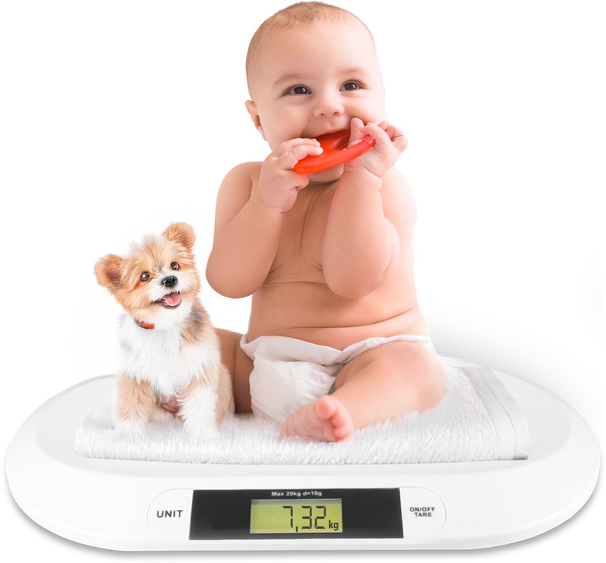 Silvergear Baby Weegschaal - Babyweegschaal - Digitale Weegschaal - Dierenweegschaal - Tot 20kg - Wit