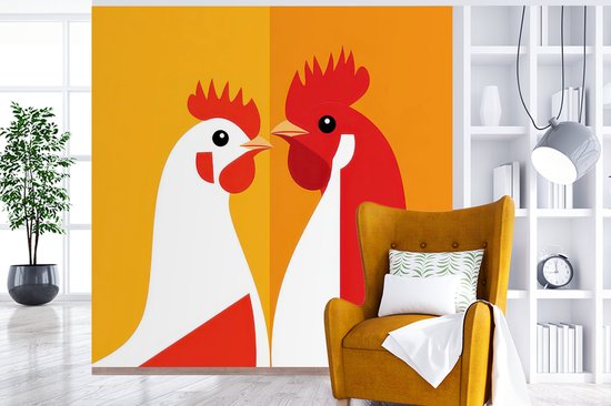 Behang - Fotobehang Kippen - Oranje - Vlakken - Breedte 240 cm x hoogte 240 cm