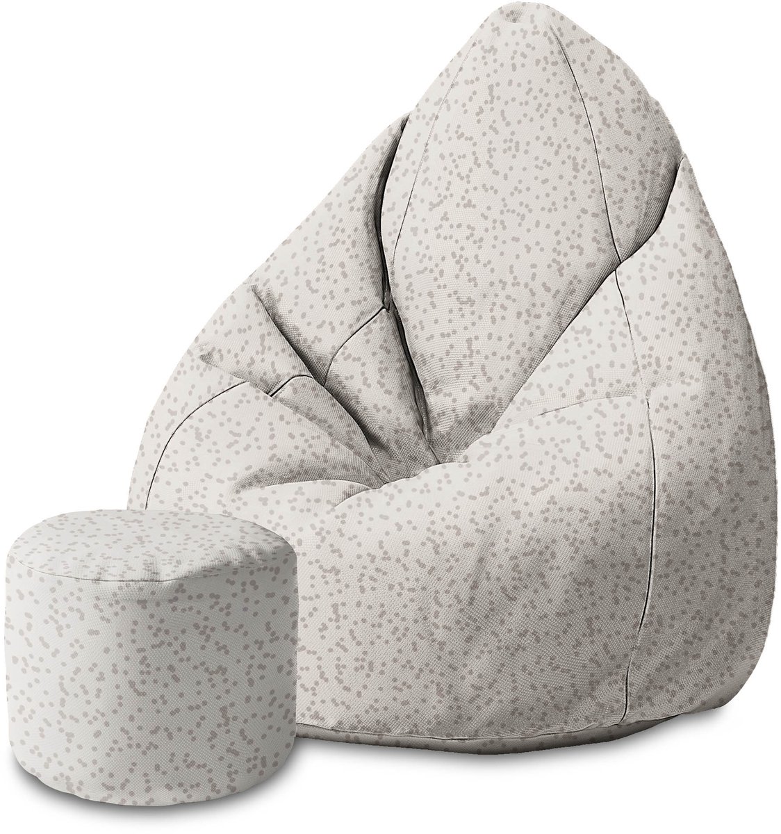 DreamRoots Velvet Zitzak voor Volwassenen – Luxe Beanbag met Voetsteun en Afneembare Hoes – Inclusief Vulling – 80x80x120 cm - Beige Dots