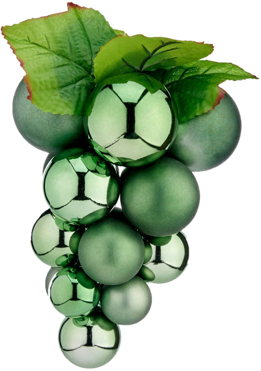 Krist+ Kerstornament druiventros - groen - 25 cm - kunststof - kersthanger fruit - wijn thema - decoratie druiven