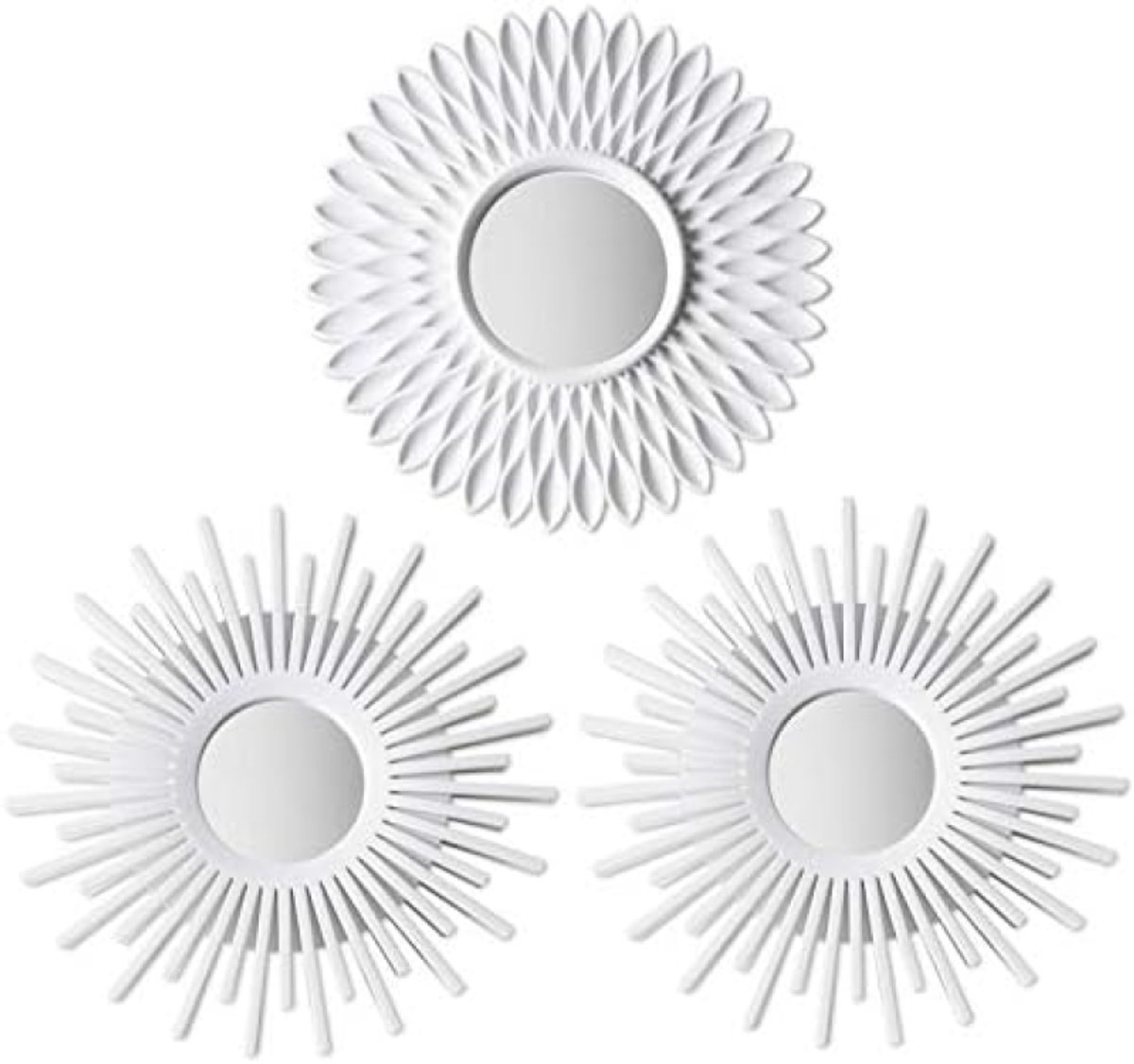 PromoHome Wandspiegels Set van 3 - Ronde Witte Spiegels voor Woonkamer Decoratie - Vintage Wanddecoratie met Kunststof Frame - Huisdecoratie Accessoires voor Slaapkamer en Gang