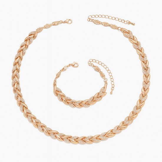 Parure de bijoux pour femme avec chaîne et bracelet couleur or rose – ensemble de bracelets aux accents scintillants