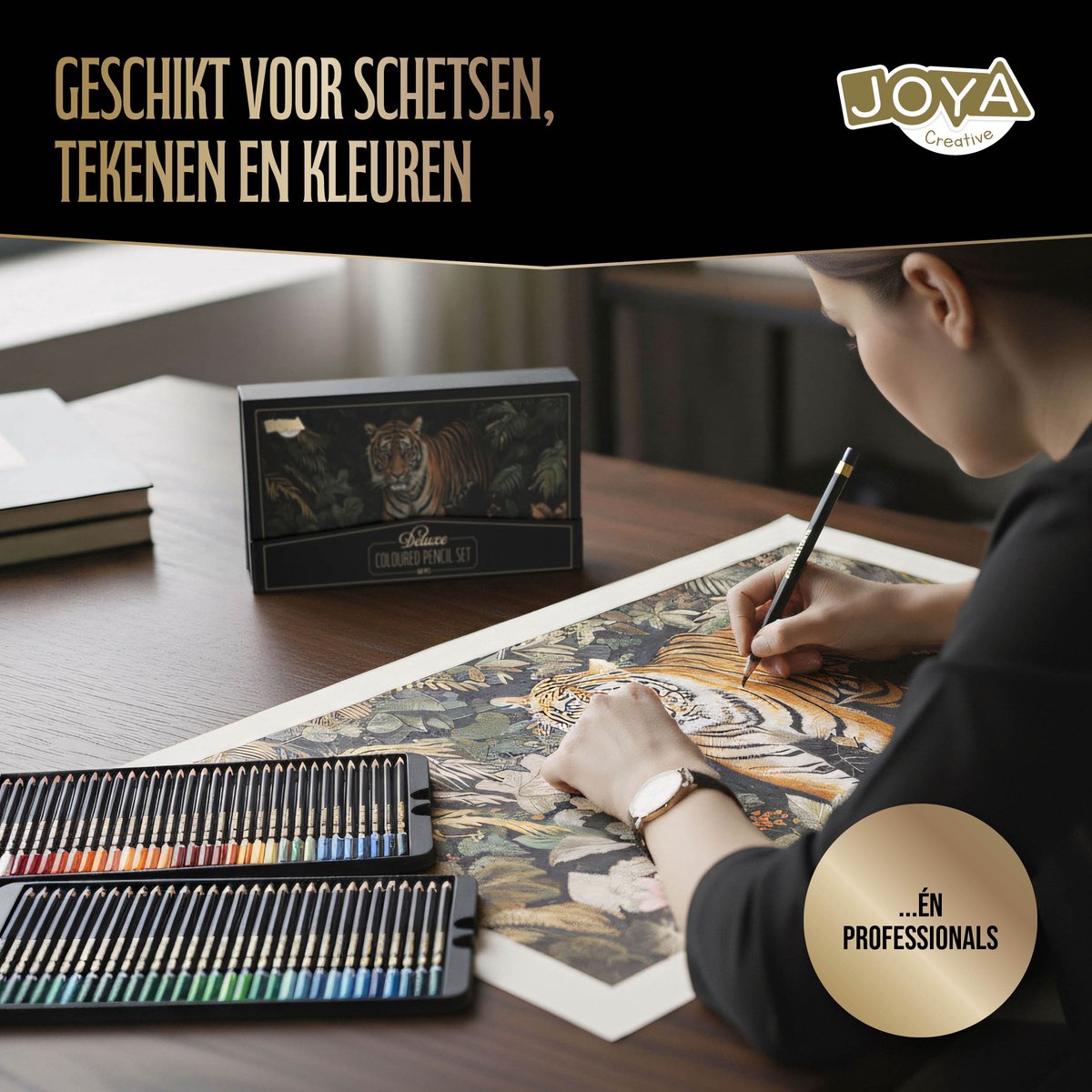 Professionele Kleurpotloden Set - 160 Stuks - Tekenset voor Volwassenen en Kinderen - in Luxe Opbergdoos met magneetsluiting - Joya Creative — afbeelding 5