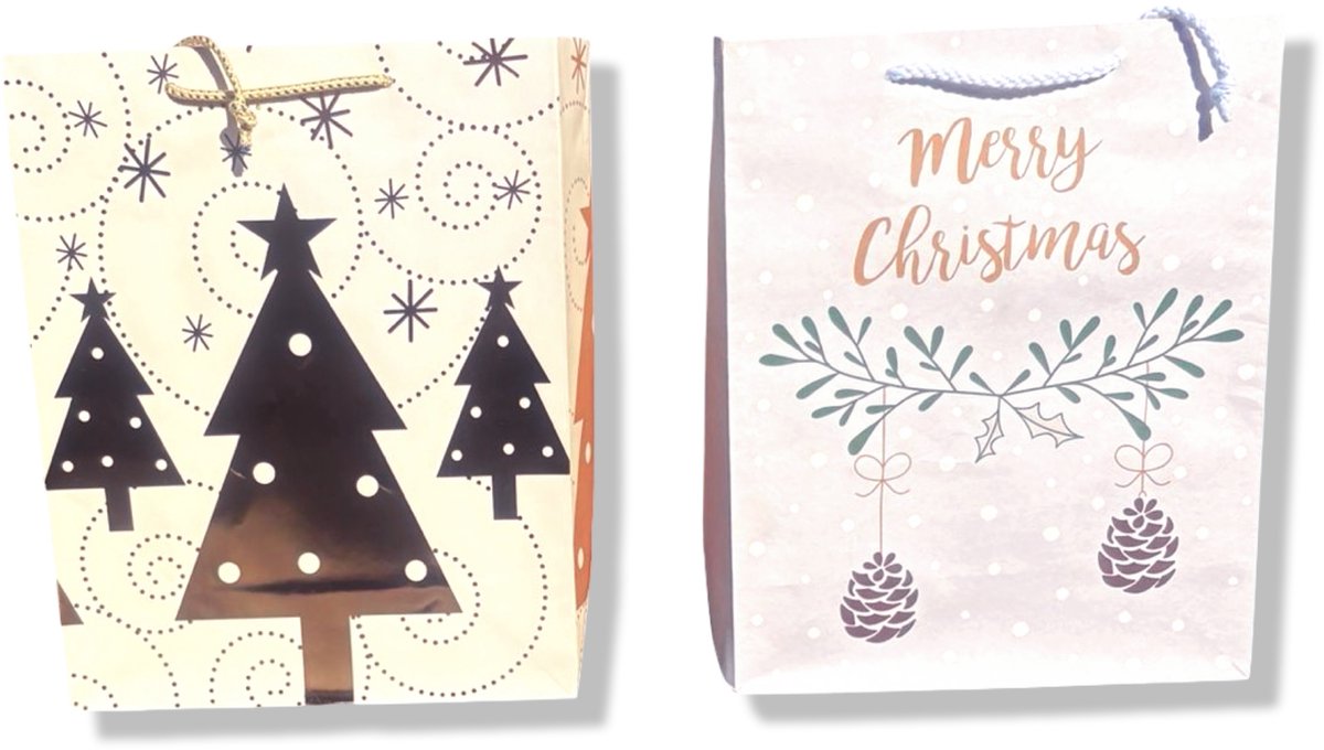 4 Luxe Kerst Cadeautasjes A4 formaat 33x26cm - Kerst Papieren cadeautasjes met Full-color bedrukking