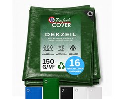 Perfect Cover® Super Sterk Afdekzeil - 3 x 4 m - Groen - 150 g/m² - Scheurbestendig en Waterbestendig Zeil voor Buiten Tuinmeubelen, Aanhanger of Zwembad - Multifunctioneel als Grondzeil of Autohoes - Met Metalen Zeilringen