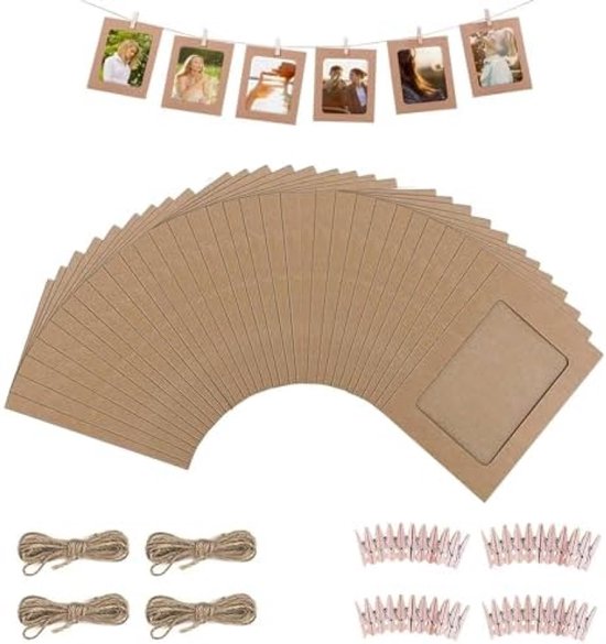 Fashion HW Set Van 30 Doe Het Zelf Fotolijsten Papier Met Houten Clips En Kartonnen Koord Voor Wanddecoratie In Huis Meerdere Kleuren 658858984
