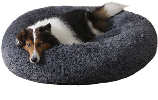 Pawello Kalmerend Donut Hondenmand L (70 cm) – Fluffy Anti-Stress Bed – Orthopedisch Huisdierkussen voor Middelgrote Honden – Dark Grey