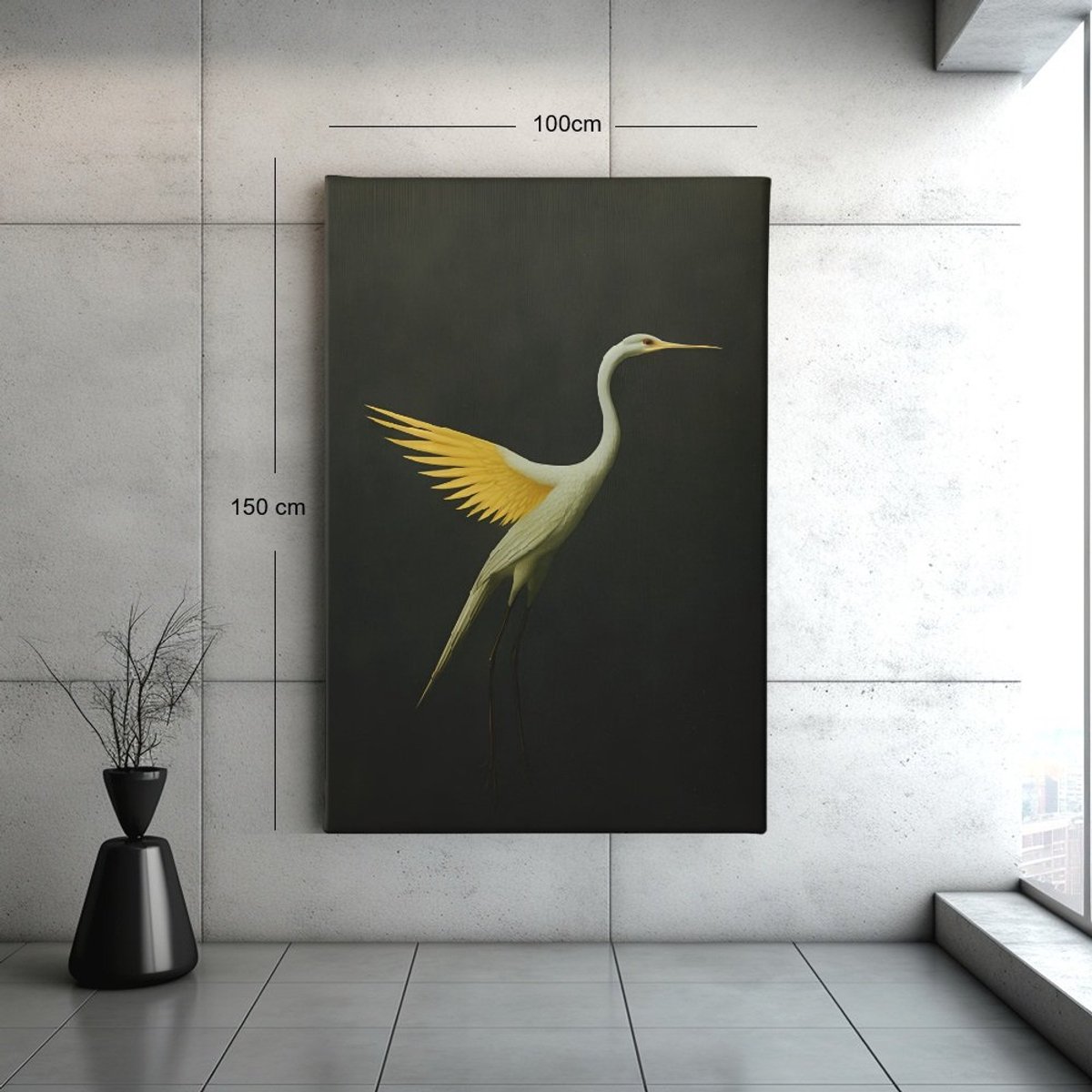 Trendex Global Canvas Schilderij - Reiger Vogel - Wanddecoratie - 150x100x2 cm Zwart