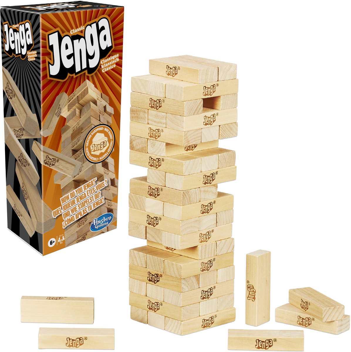 Klassieke Jenga Blokken van echt hardhout Stapeltorenspel voor kinderen vanaf 6 jaar 1 of meer spelers — afbeelding 2