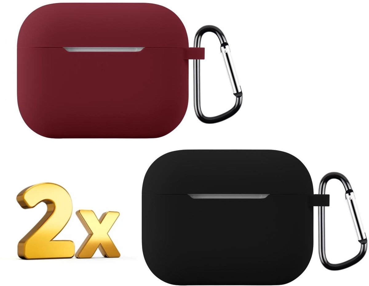 Telestore - hoesje geschikt voor AirPods Pro 3 soft case cover - 2 stuks zwart en rood - TPU hoesje Beschermhoes - AirPods Pro 3 Cover - AirPods Pro 3 hoesje - Geschikt voor Apple AirPods Pro 3 - gel hoesje met sleutelhanger