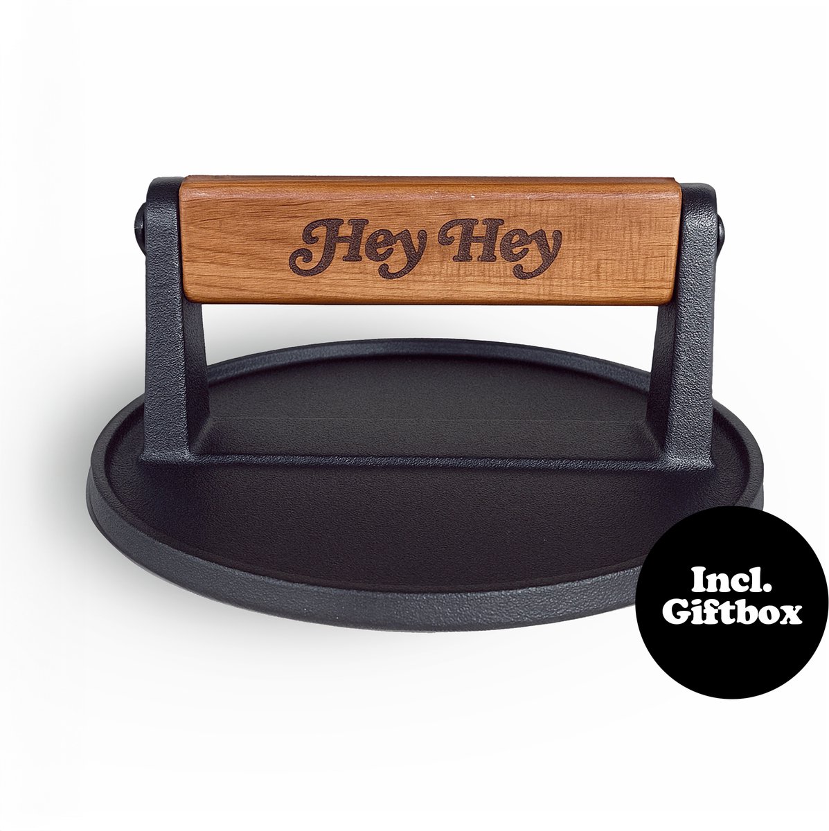 Hey Hey® Hamburgerpers – Smash Burger Press - incl. Giftbox – 100% Gietijzer – Smashburger – Handgemaakt BBQ Gereedschap
