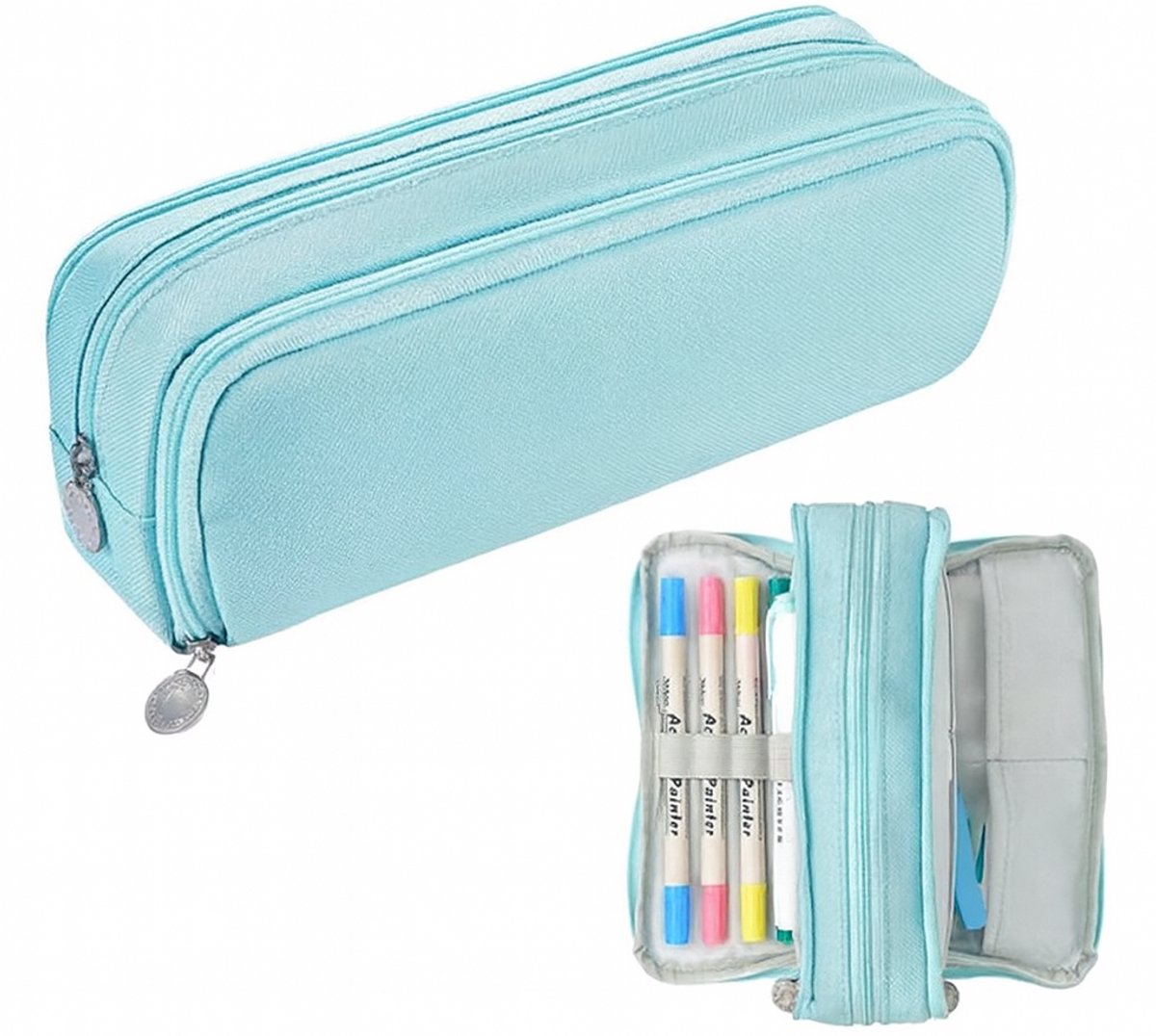 Etui Meisjes & Jongens - (Accessoires Niet inbegrepen) - Met 3 Vakken - Tekenetui - Pennenzak - Pennenetui - Schooletui - Make Up tas tasje organizer - Schoolspullen - Pennen Zak voor Schooltas - Pennenbak - Teken - baby blauw