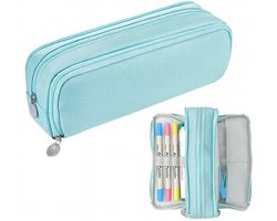 Etui Meisjes & Jongens - (Accessoires Niet inbegrepen) - Met 3 Vakken - Tekenetui - Pennenzak - Pennenetui - Schooletui - Make Up tas tasje organizer - Schoolspullen - Pennen Zak voor Schooltas - Pennenbak - Teken - baby blauw