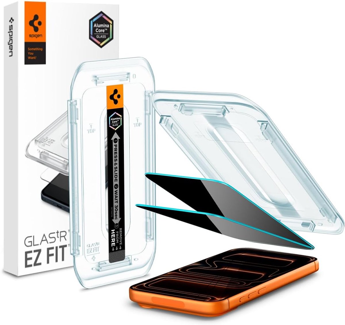 Spigen Geschikt voor Apple iPhone 17 Pro Max Glas.tR EZ Fit - Privacy Screenprotector - Sjabloon voor Installatie - 9H Gehard Glas - 2 Stuks